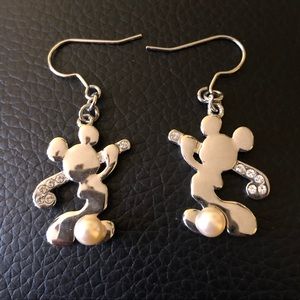 Silver Mickey Earrings w/ Pearls and Diamonds